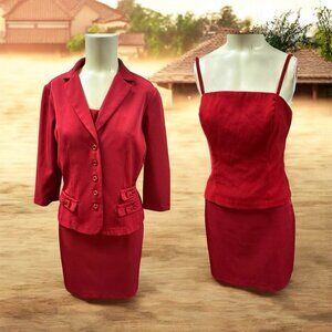 My Michelle,Woman,Jacket Sz 12+Skirt+Top Sz 8 Suit,Size 8,Red,Knee Length.!